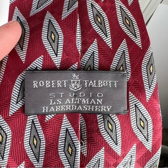 Robert Talbott Tie Mens Red Grey Diamon Finest Silk Tie Hand Sewn - Picture 3 of 6